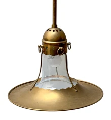Arts & Crafts Brass Pendant with Glass Shade, 1900s